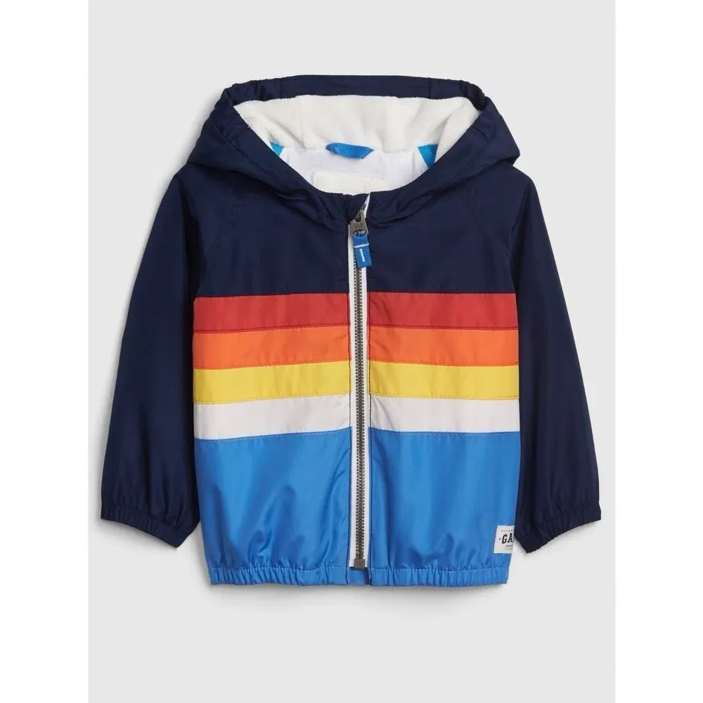 3/$30 BabyGAP Blue Multicolor Striped Outerwear Jacket Infant 0-6 Months